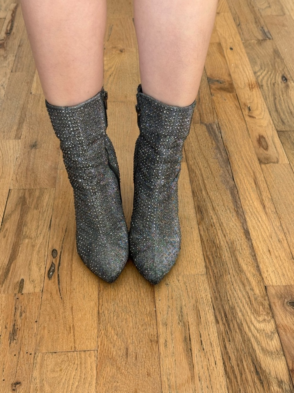 Steve Madden Rhinestone Embellished Pointed-Toe Sock Boot - Silver - Picture 2 of 4